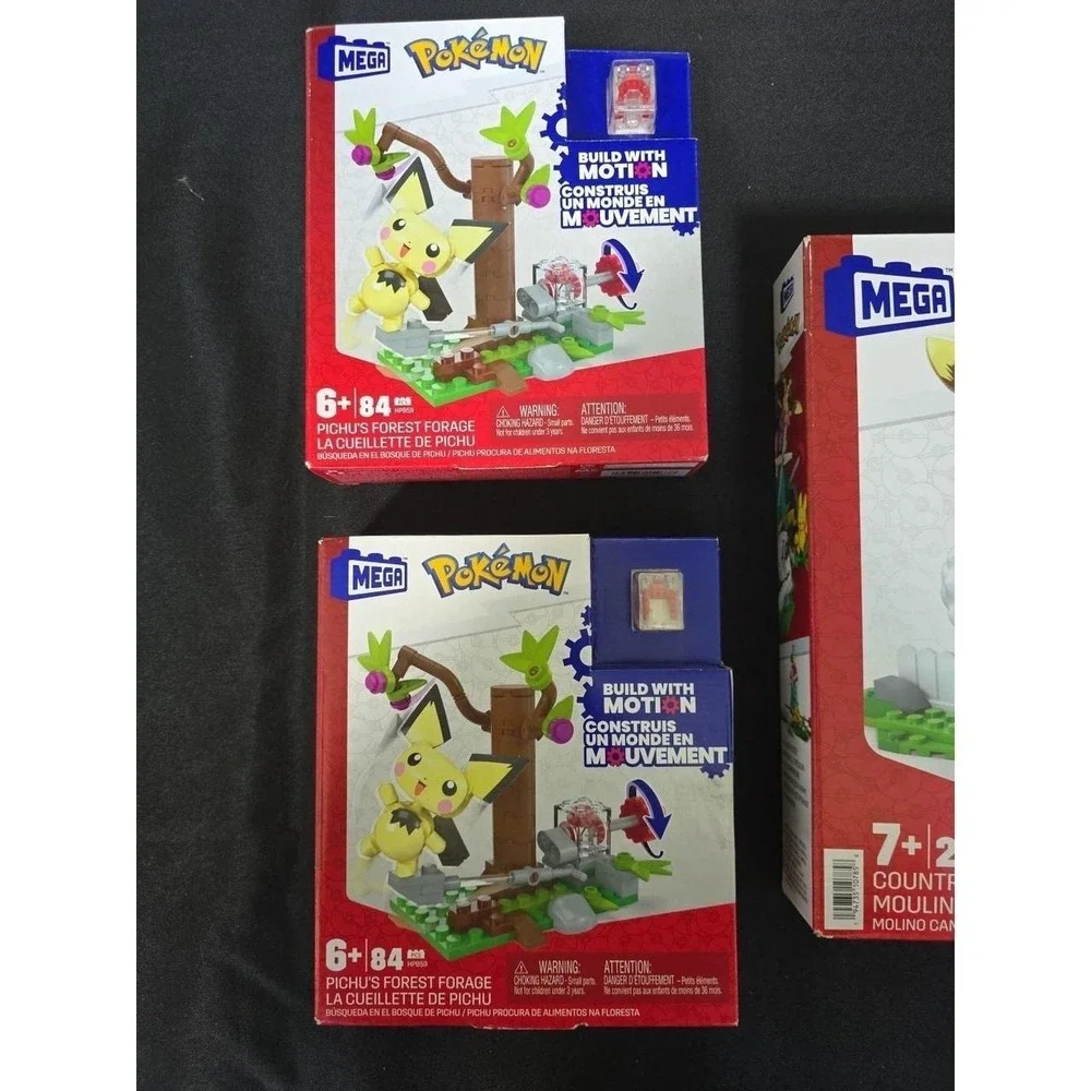 Pokémon Mega Construx Building Sets Lot Of 3 Pichu Forest 2 Countryside Windmill